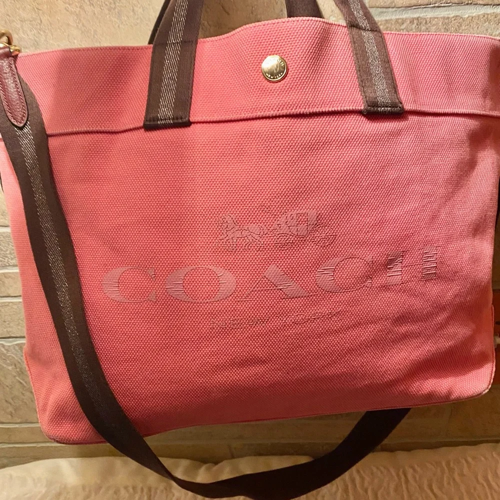 Coach Pink and Brown Leather Tote Bag - Picture 3 of 11
